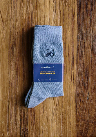 Chaussettes brodées homme MONTLISOCKS beige made in France en coton bio