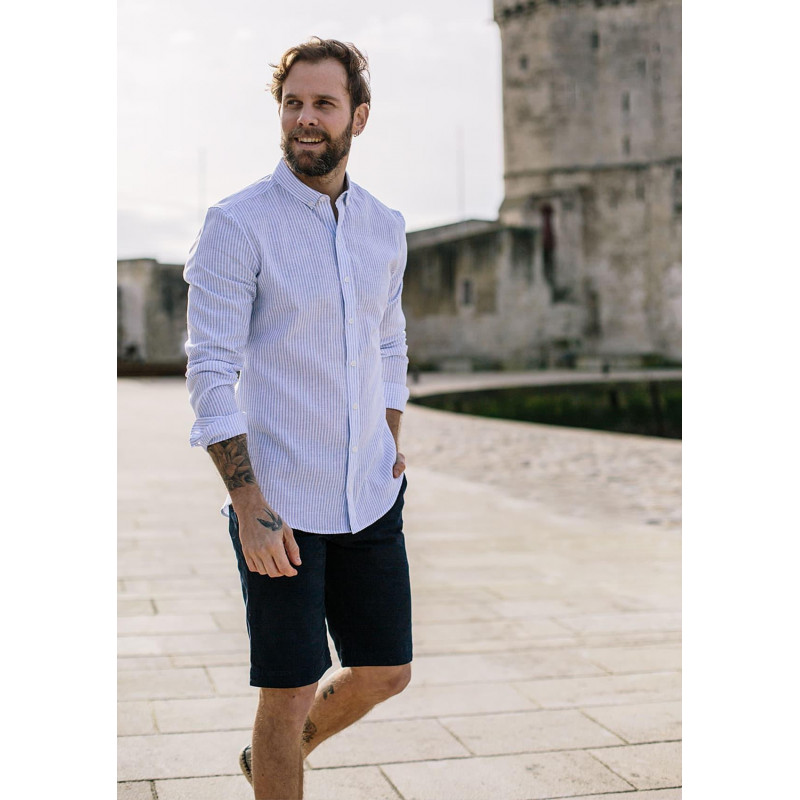 T shirt en Lin pour Homme avec Col Chemise Fashion