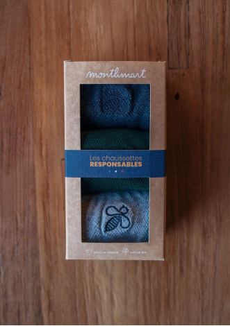 CHAUSSETTES COFFRET MONTLISOCKS GRIS/VERT/MARINE