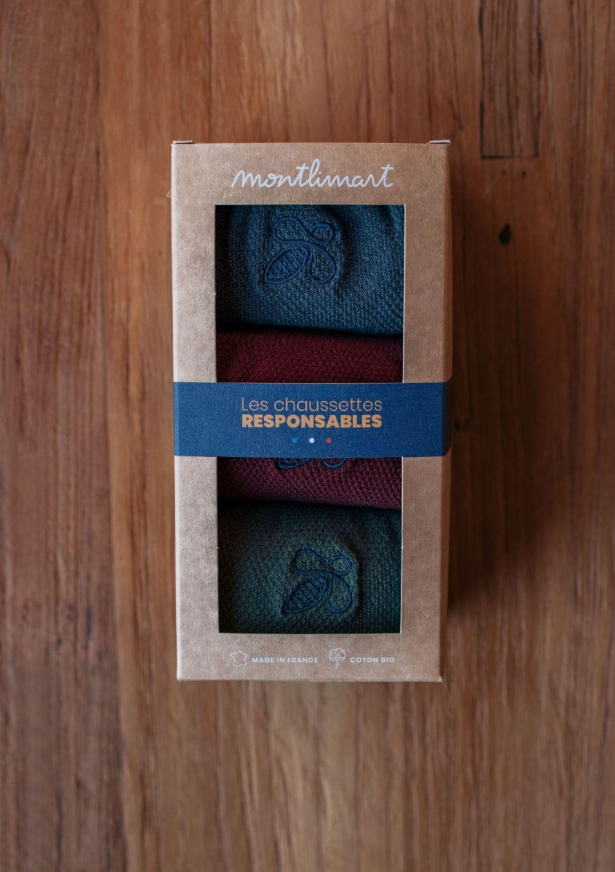 CHAUSSETTES COFFRET MONTLISOCKS KAKI/BORDEAUX/ANTHRA