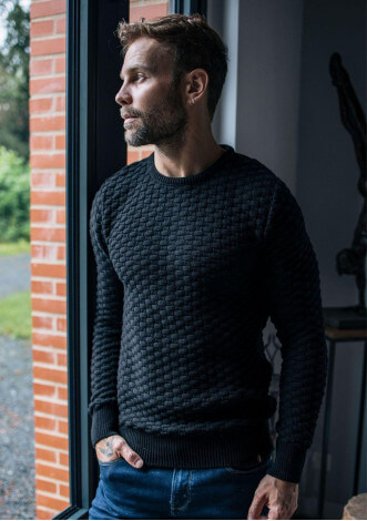 Pull maille fantaisie DAMIER noir made in France 100 coton biologique