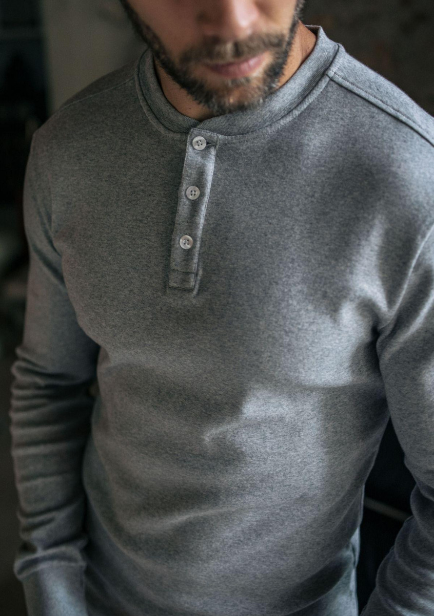 Henley manches longues homme RESPECT gris clair en coton biologique