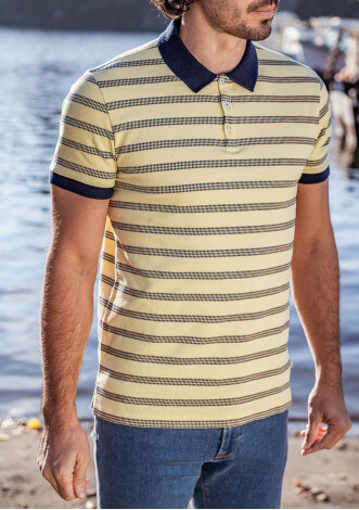 Polo homme Dimanche Jaune coton col tricot 4