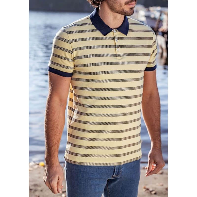 Polo homme Dimanche Jaune coton col tricot 4 Polo homme Dimanche Jaune coton col tricot 4