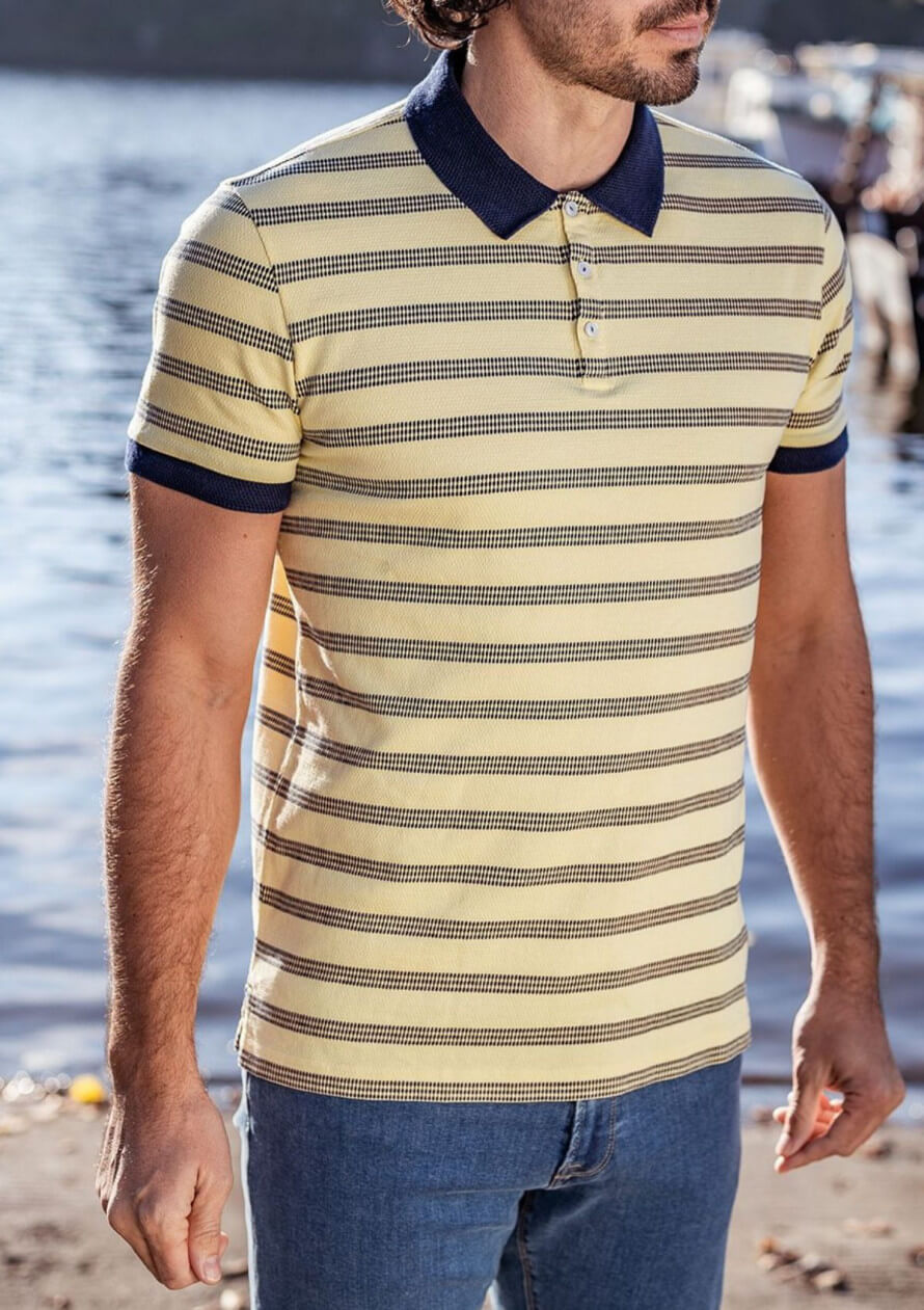 Polo homme Dimanche Jaune coton col tricot 4
