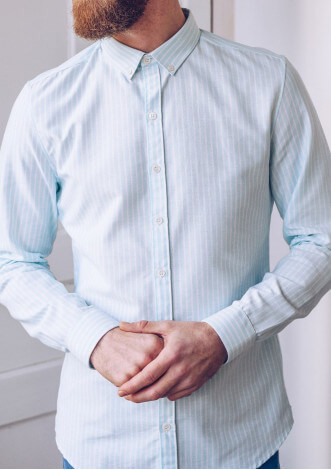 Chemise homme Centre Bourg Bleu Ciel rayures Col Boutonné coton 2