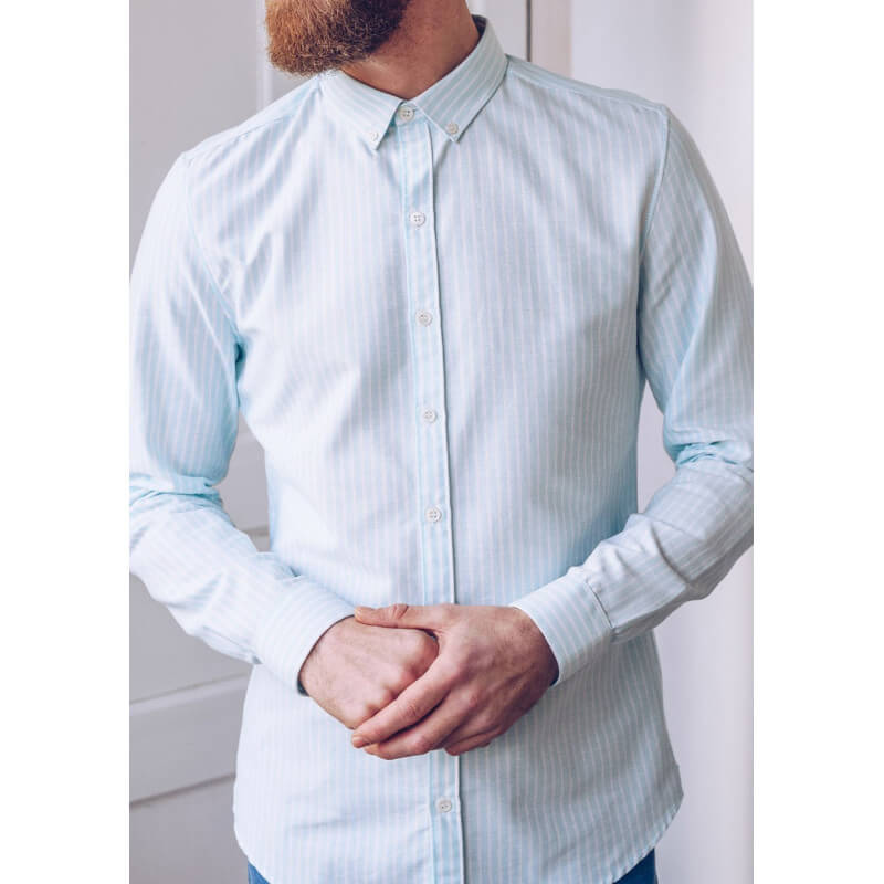 Chemise homme Centre Bourg Bleu Ciel rayures Col Boutonné coton 2 Chemise homme Centre Bourg Bleu Ciel rayures Col Boutonné coton 2