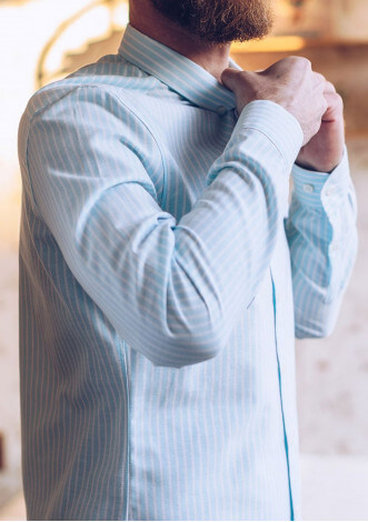 Chemise homme Centre Bourg Bleu Ciel rayures Col Boutonné coton 2