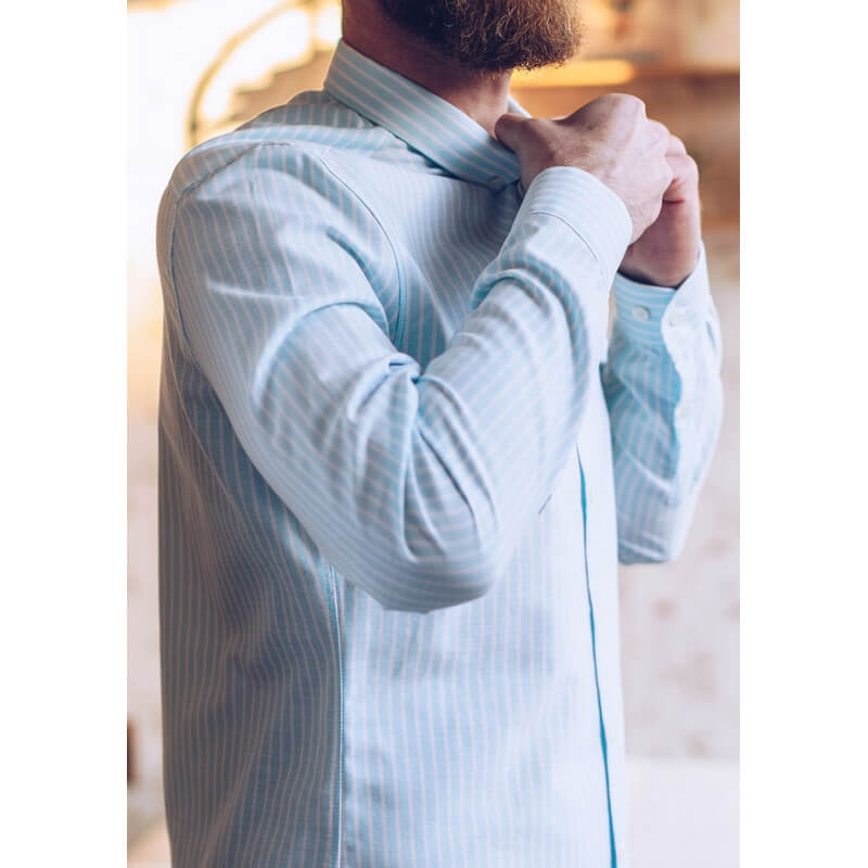 Chemise homme Centre Bourg Bleu Ciel rayures Col Boutonné coton 2 Chemise homme Centre Bourg Bleu Ciel rayures Col Boutonné coton 2