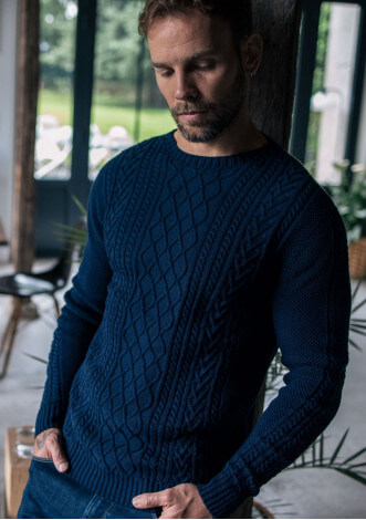 Pulls Homme, Pull en maille rayé bleu marine