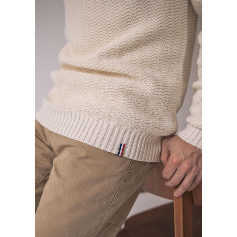 Pull homme tricoté 3D PLANETE beige made in France coton bio