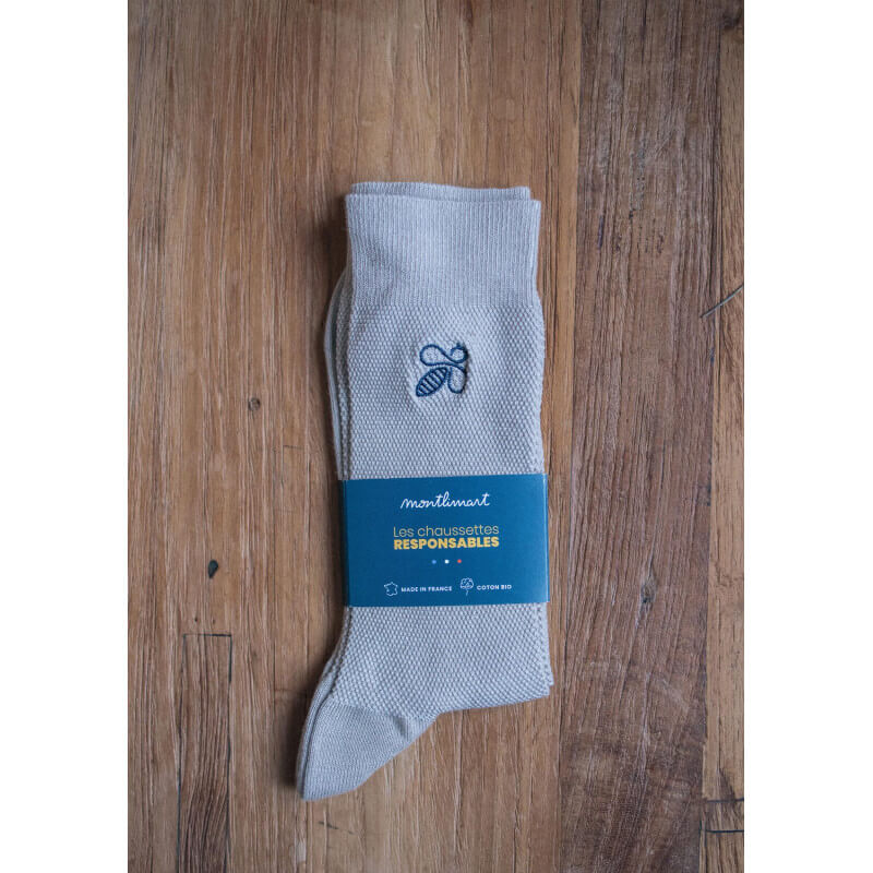 Chaussettes brodées homme MONTLISOCKS beige made in France en