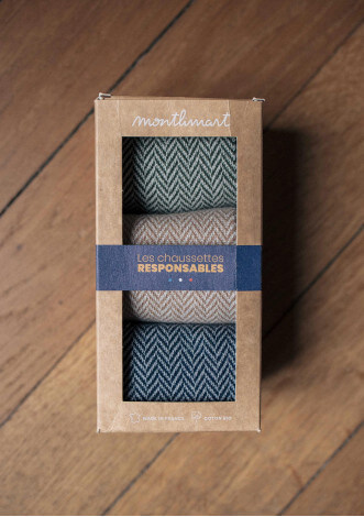 CHAUSSETTES COFFRET CHEVRON MARINE/MARRON/KAKI