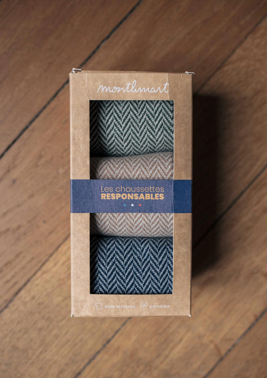 CHAUSSETTES COFFRET CHEVRON MARINE/MARRON/KAKI