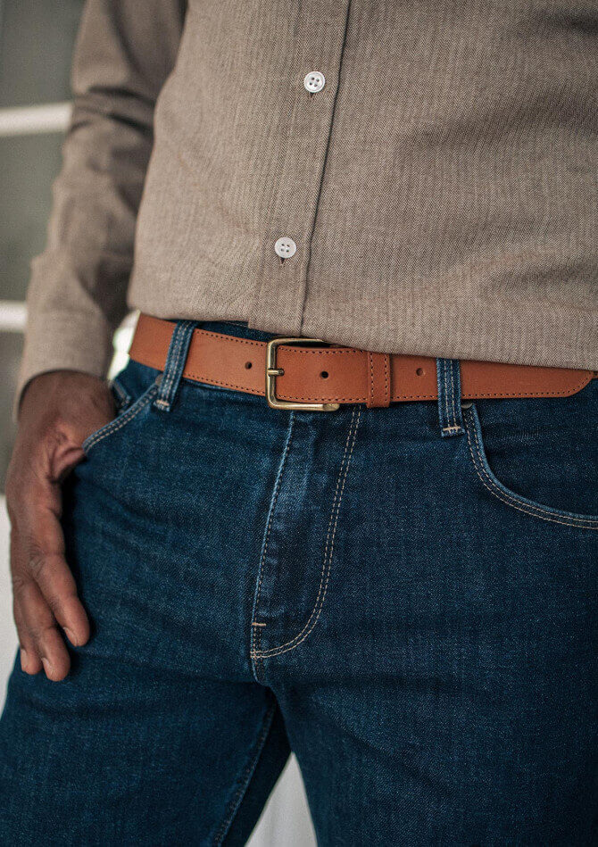 Ceinture homme DISTANCE camel made in France en cuir - MONTLIMART