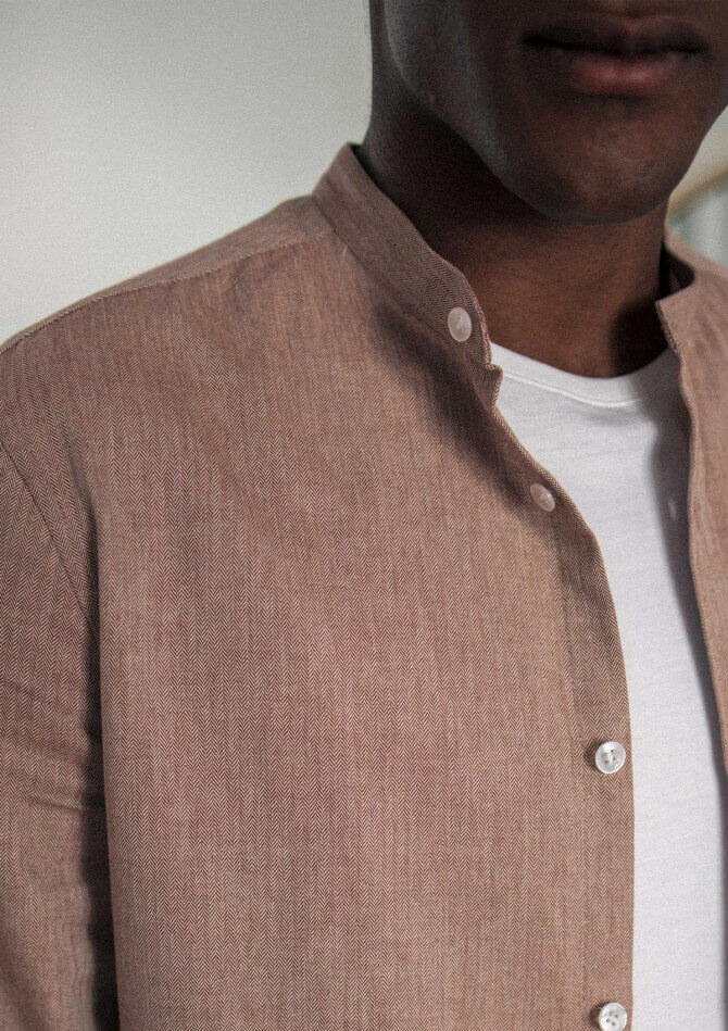 Chemise homme MONTLIMART col mao chevrons rouge - MONTLIMART