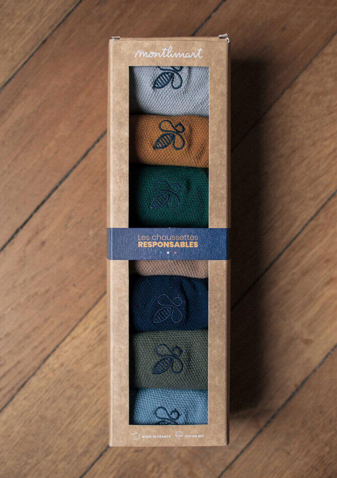 Coffret chaussettes brodées homme MONTLISOCKS multicolore made in France en coton bio - MONTLIMART