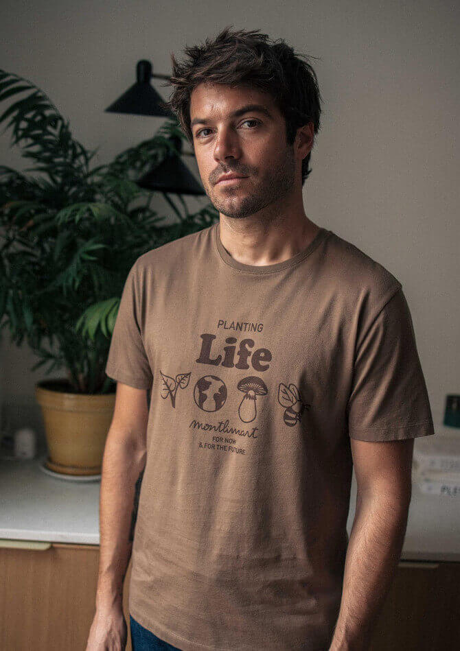 T-shirt homme TERRE marron imprimé en coton bio - MONTLIMART