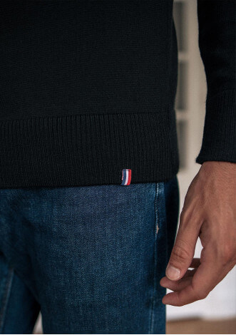 Pull homme OXYGENE noir col montant laine mérinos made in France - MONTLIMART