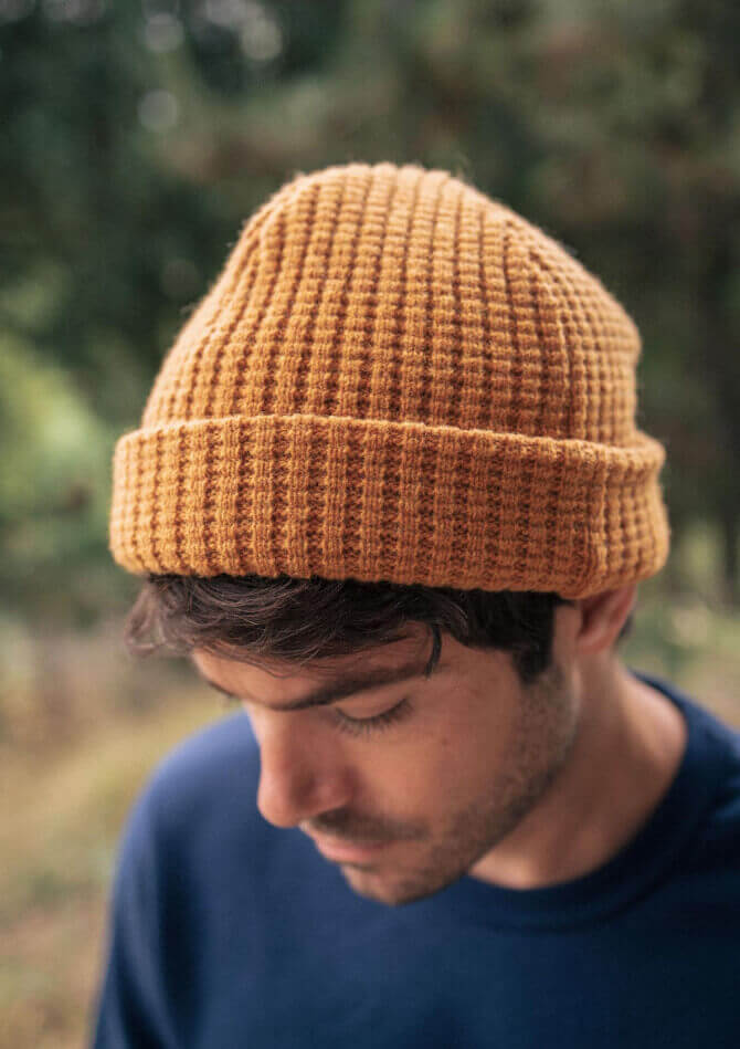Bonnet homme GRAINE moutarde made in France matière recyclée - MONTLIMART