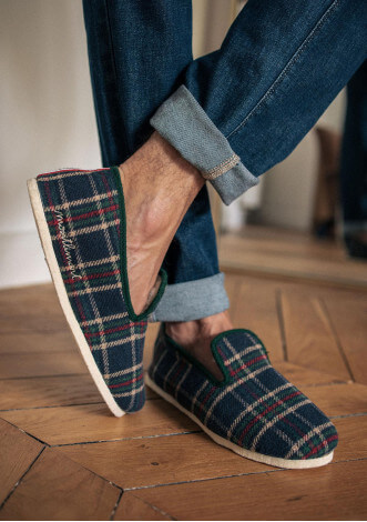 Chaussons recyclés MARTIN tartan vert made in France - MONTLIMART