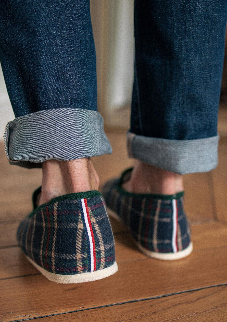 Chaussons recyclés MARTIN tartan vert made in France - MONTLIMART