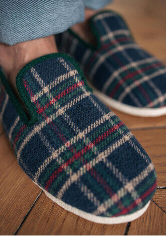 Chaussons recyclés MARTIN tartan vert made in France - MONTLIMART