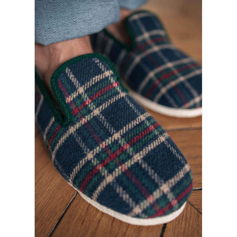 Chaussons recyclés MARTIN tartan vert made in France - MONTLIMART