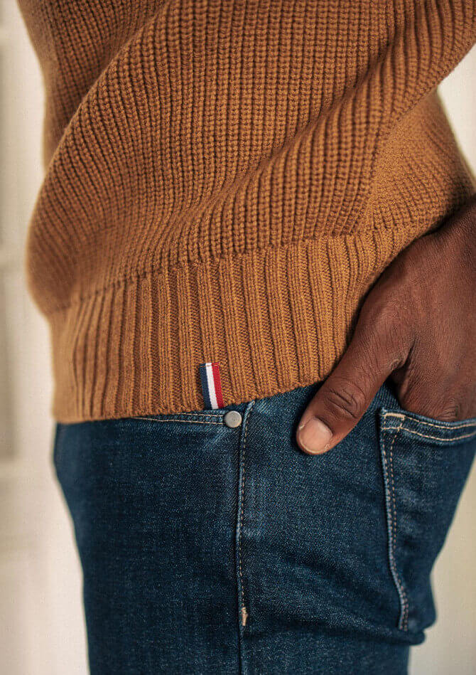Pull homme SAISON moutarde en laine mérinos made in France - MONTLIMART