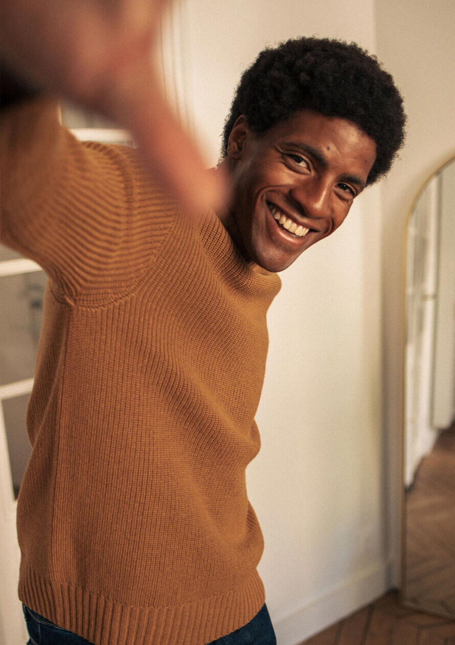 Pull homme SAISON moutarde en laine mérinos made in France - MONTLIMART