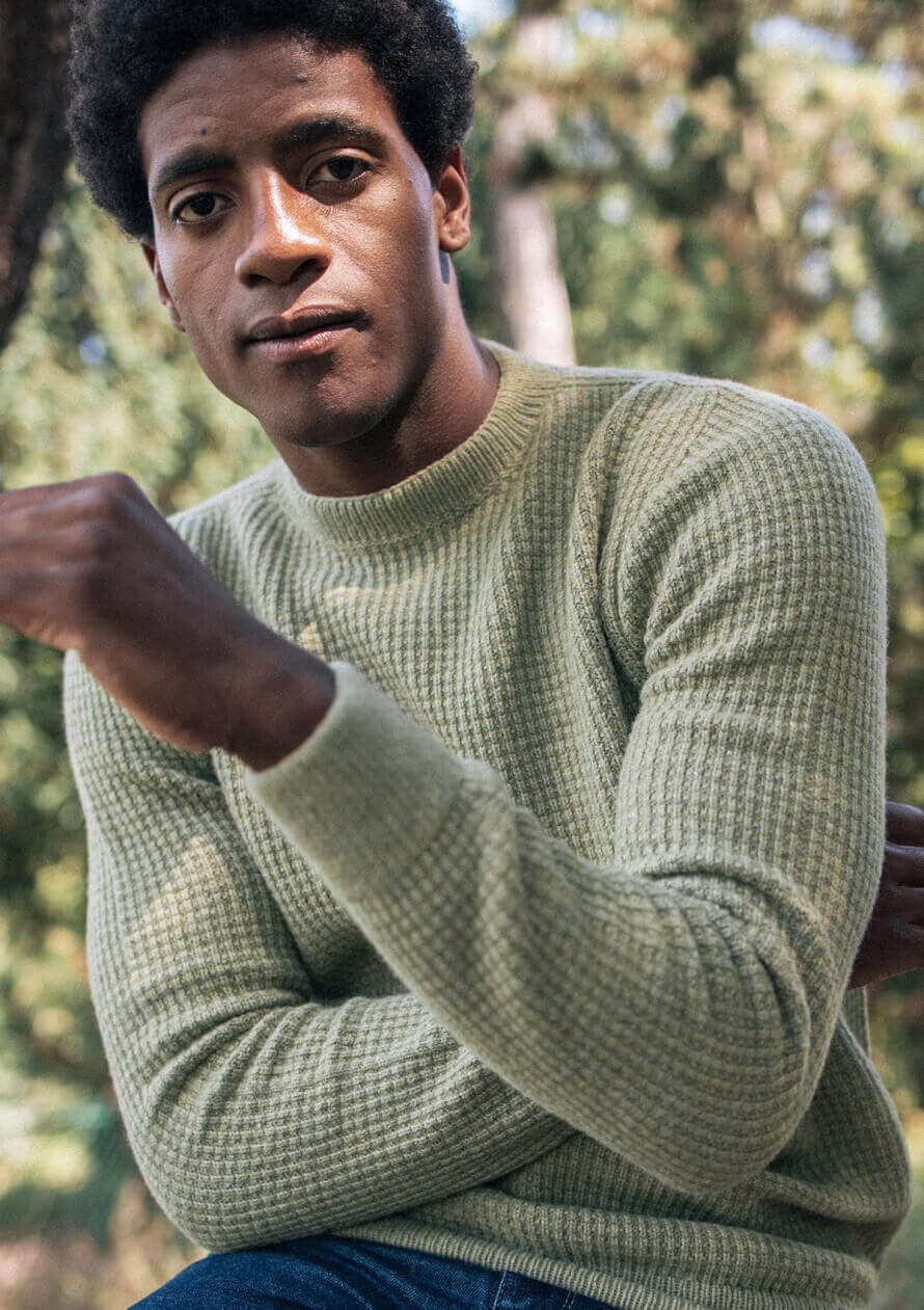 Pull maille recyclé homme ORIGINE vert made in France - MONTLIMART