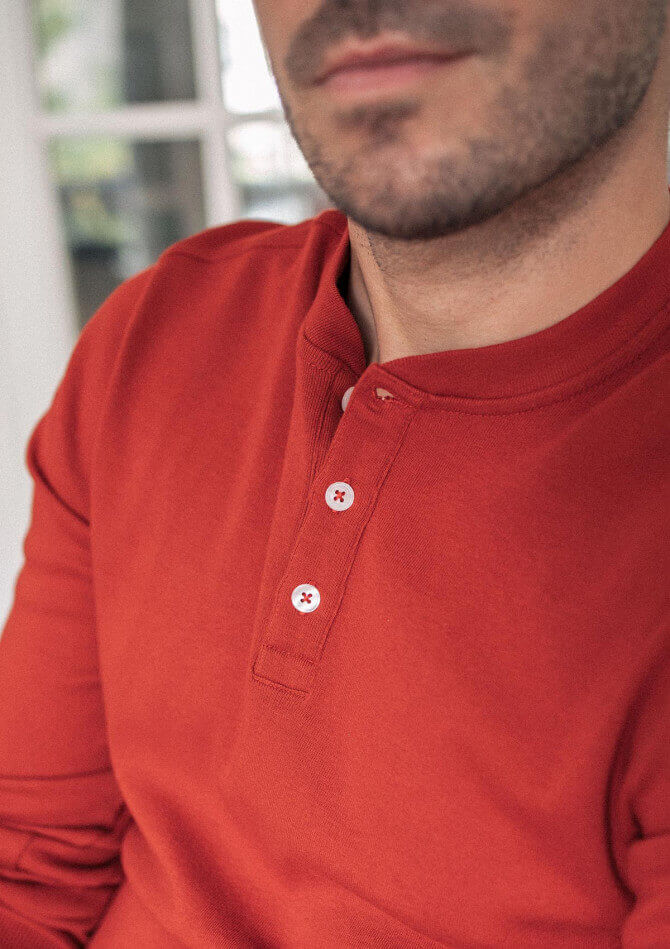 T-shirt henley manches longues homme RESPECT rouge coton bio - MONTLIMART