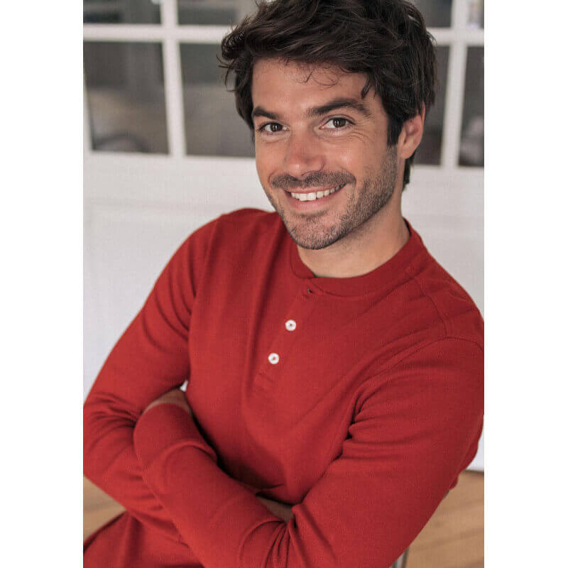T-shirt henley manches longues homme RESPECT rouge coton bio - MONTLIMART