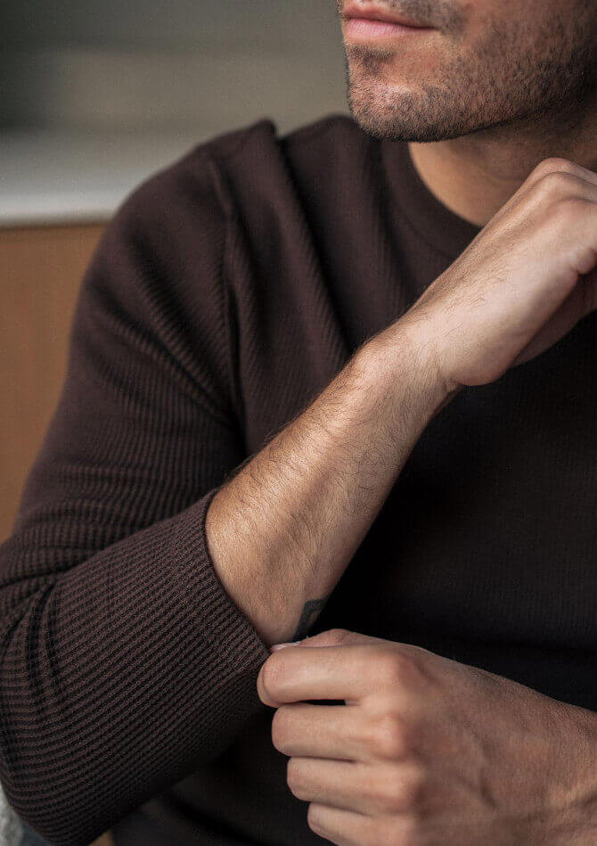 T-shirt texturé manches longues SYMBOLE marron coton bio - MONTLIMART