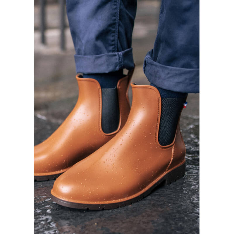 BOOTS MONTPLUIE COGNAC CHEVRONS NOIR