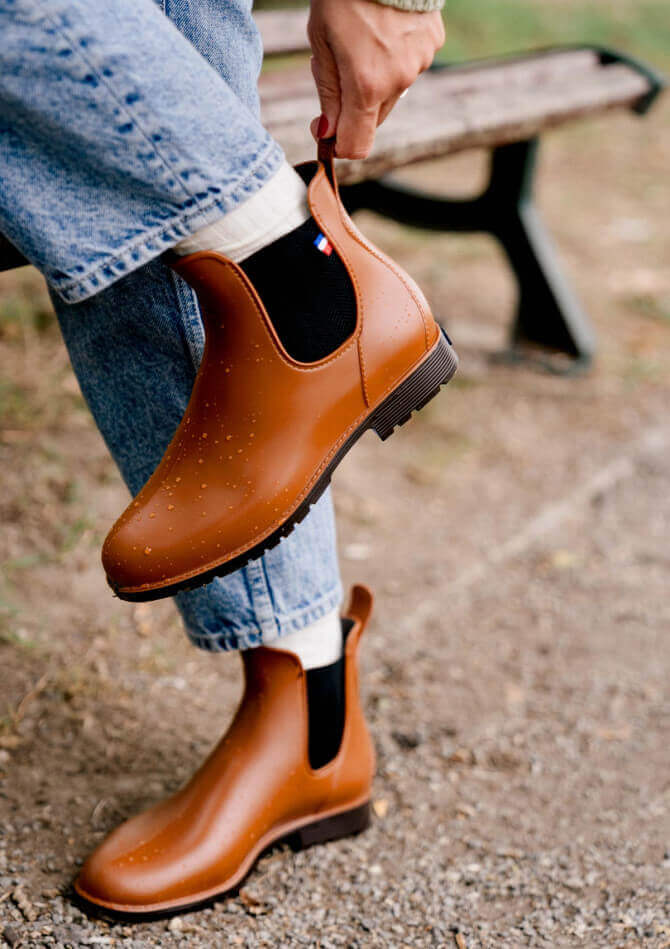 Boots mixte MONTPLUIE cognac made in France en matière recyclable - MONTLIMART