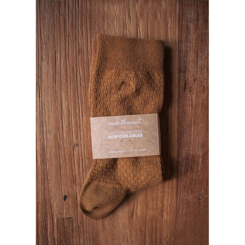 Chaussettes gaufrées ALVEOLE moutarde coton bio made in France - MONTLIMART Chaussettes gaufrées ALVEOLE moutarde coton bio made in France - MONTLIMART