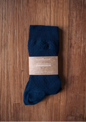 Chaussettes gaufrées ALVEOLE bleu coton bio made in France - MONTLIMART