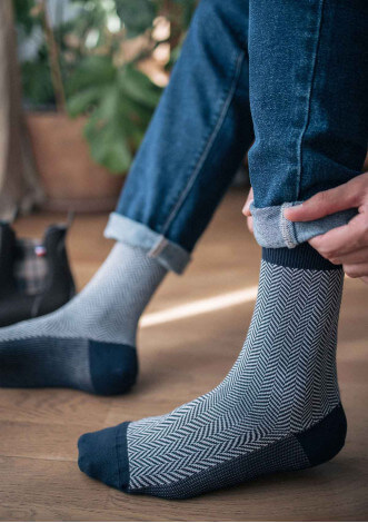 CHAUSSETTES COFFRET CHEVRON MARINE/MARRON/KAKI