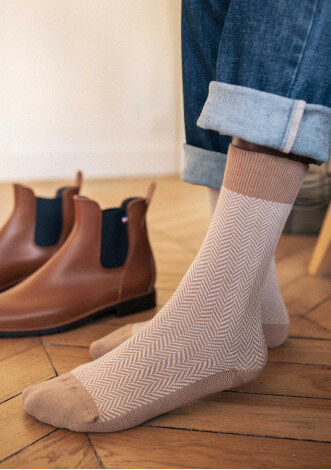 CHAUSSETTES COFFRET CHEVRON MARINE/MARRON/KAKI