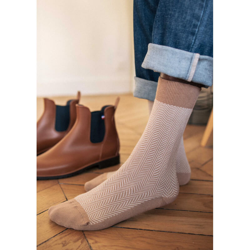 CHAUSSETTES COFFRET CHEVRON MARINE/MARRON/KAKI