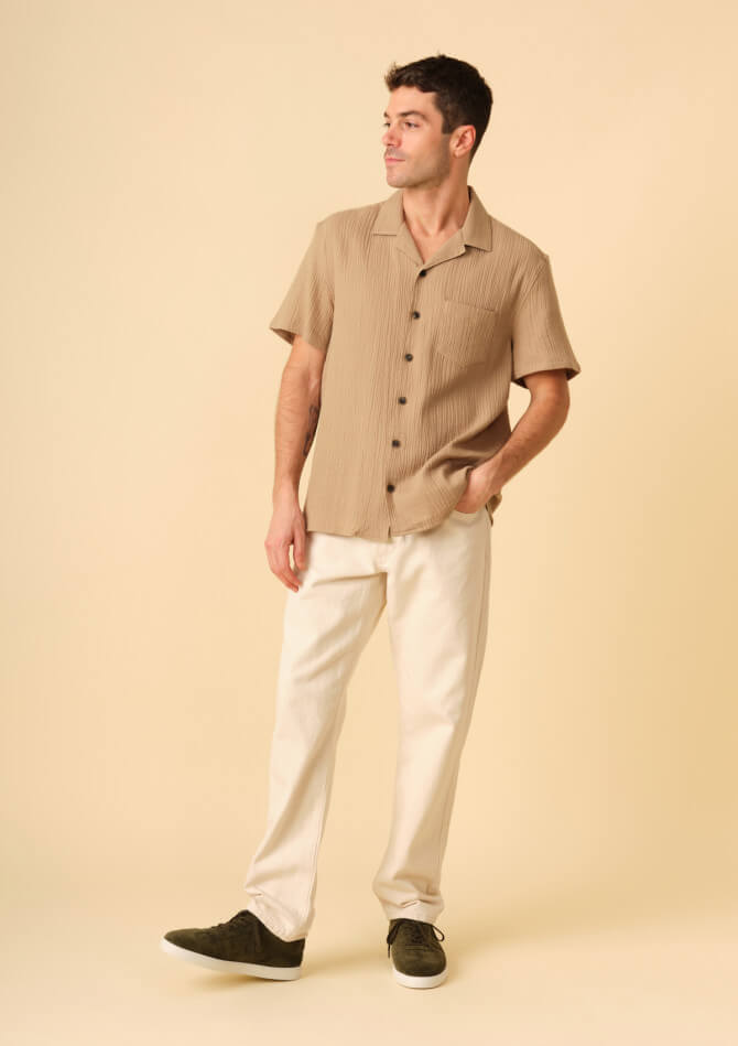 chemise-homme-pola-marron-gaufre-coton-collection-printemps-ete-2025-1