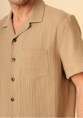 chemise-homme-pola-marron-gaufre-coton-collection-printemps-ete-2025-2