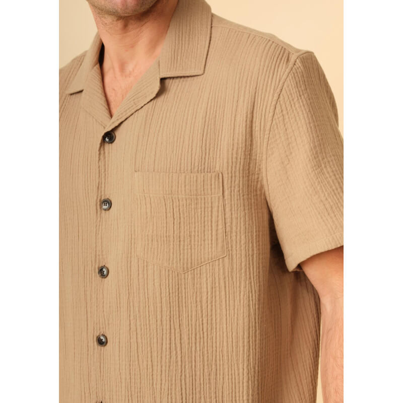 chemise-homme-pola-marron-gaufre-coton-collection-printemps-ete-2025-2