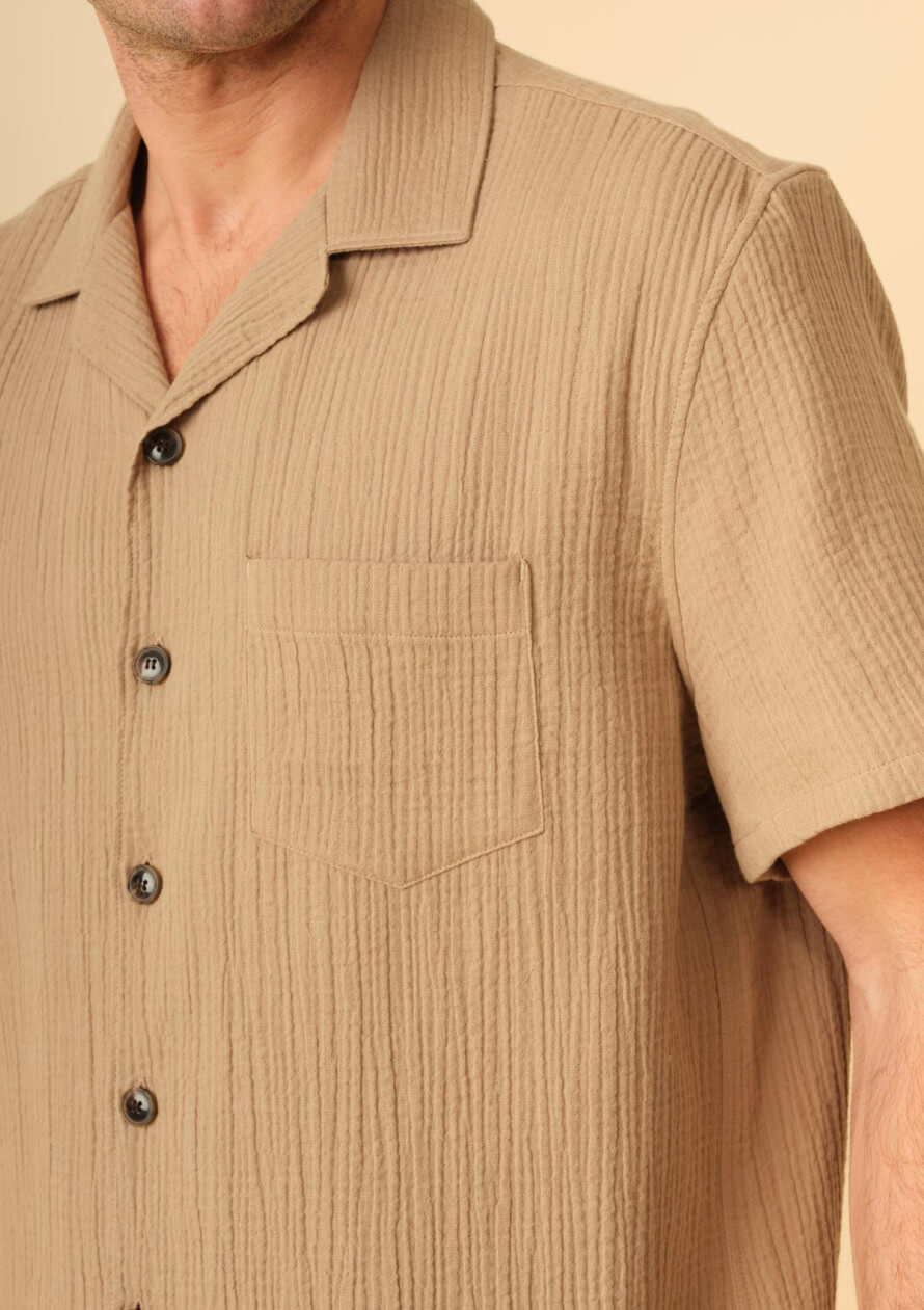 chemise-homme-pola-marron-gaufre-coton-collection-printemps-ete-2025-2