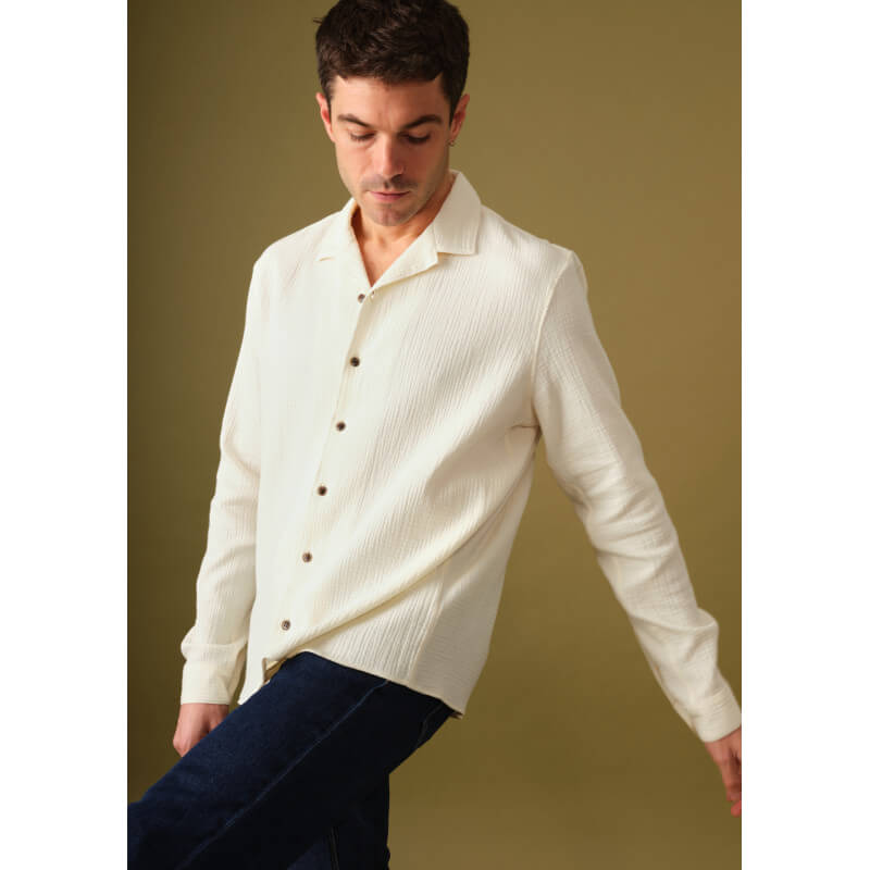 chemise-homme-havane-ecru-gaufre-coton-collection-printemps-ete-2025-2