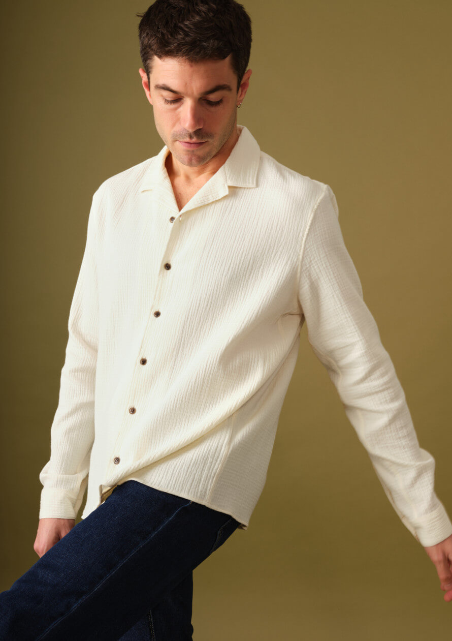 chemise-homme-havane-ecru-gaufre-coton-collection-printemps-ete-2025-2