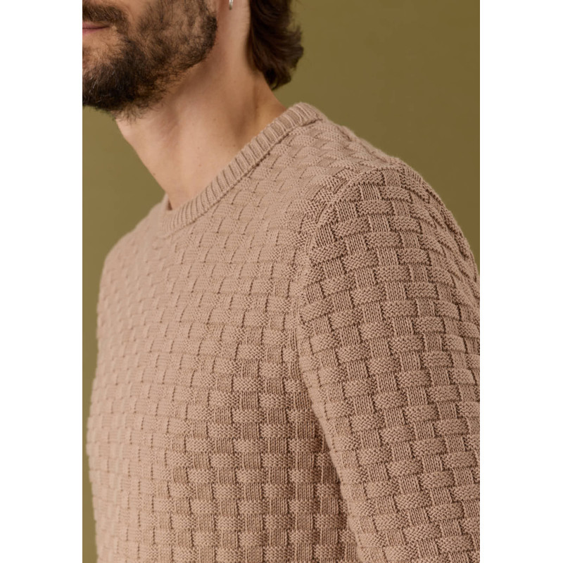 pull-homme-damier-taupe-coton-biologique-collection-automne-hiver-2026-1