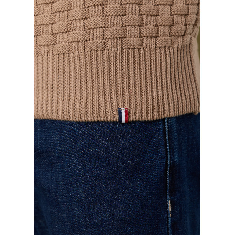 pull-homme-damier-taupe-coton-biologique-collection-automne-hiver-2026-3