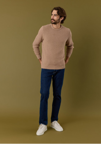 pull-homme-damier-taupe-coton-biologique-collection-automne-hiver-2026-4
